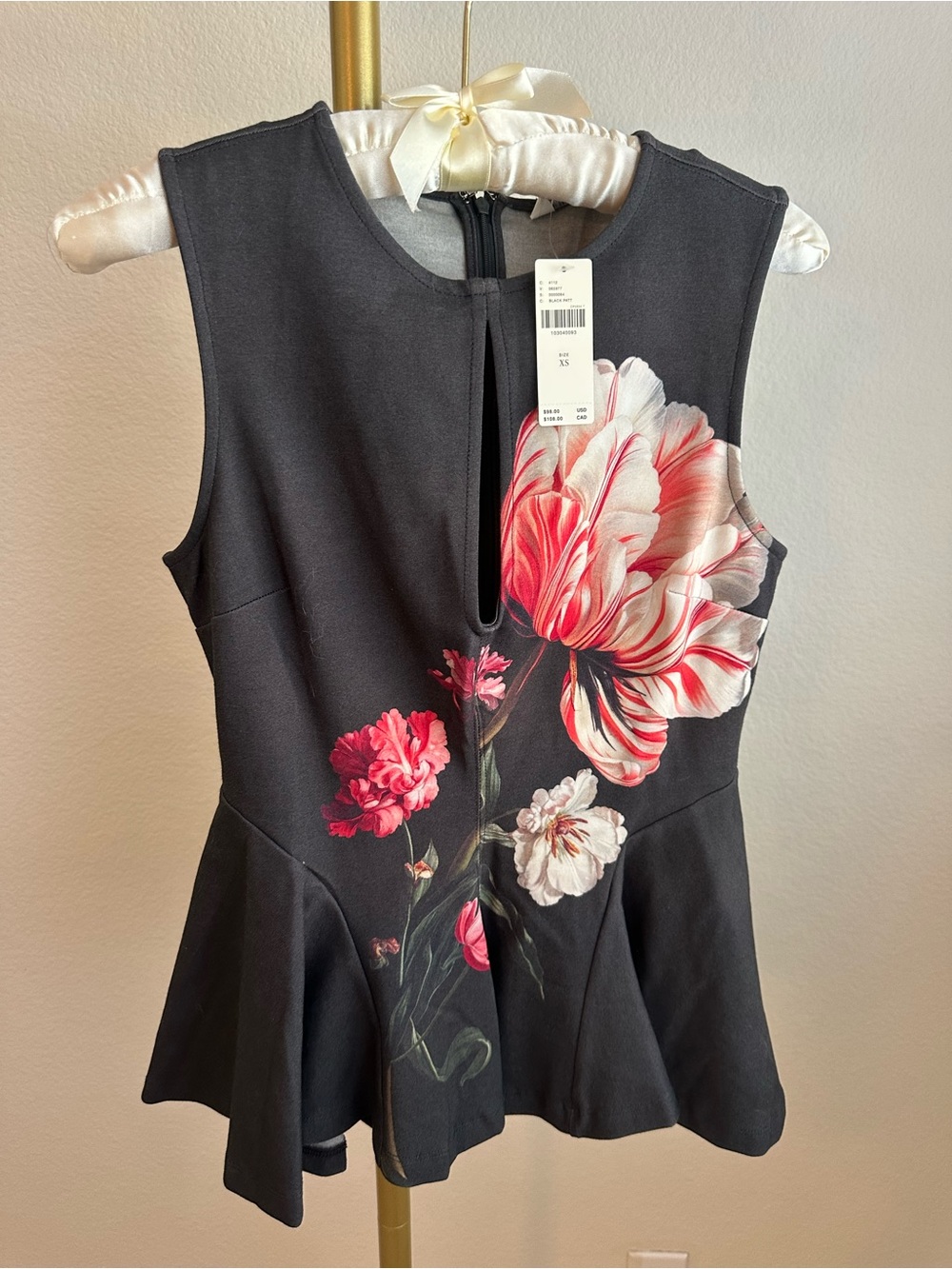 NWT Anthropologie Floral Peplum Sleeveless Top